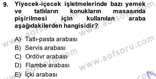 Yiyecek-İçecek Hizmetleri Dersi 2013 - 2014 Yılı (Vize) Ara Sınav Soruları 9. Soru