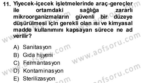 Yiyecek-İçecek Hizmetleri Dersi 2013 - 2014 Yılı (Final) Dönem Sonu Sınav Soruları 11. Soru