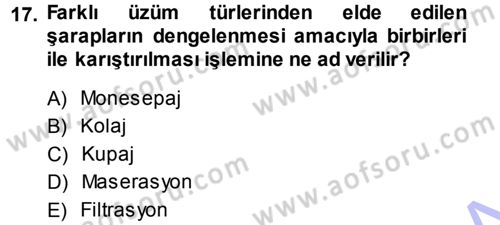 Yiyecek-İçecek Hizmetleri Dersi 2013 - 2014 Yılı (Final) Dönem Sonu Sınav Soruları 17. Soru