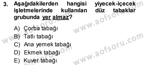 Yiyecek-İçecek Hizmetleri Dersi 2013 - 2014 Yılı (Final) Dönem Sonu Sınav Soruları 3. Soru