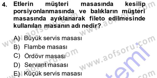 Yiyecek-İçecek Hizmetleri Dersi 2013 - 2014 Yılı (Final) Dönem Sonu Sınav Soruları 4. Soru