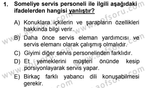 Yiyecek-İçecek Hizmetleri Dersi 2013 - 2014 Yılı Tek Ders Sınav Soruları 1. Soru