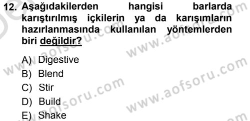 Yiyecek-İçecek Hizmetleri Dersi 2013 - 2014 Yılı Tek Ders Sınav Soruları 12. Soru