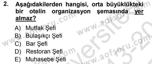 Yiyecek-İçecek Hizmetleri Dersi 2013 - 2014 Yılı Tek Ders Sınav Soruları 2. Soru