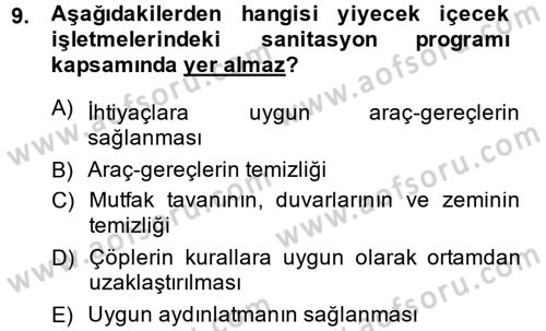 Yiyecek-İçecek Hizmetleri Dersi 2013 - 2014 Yılı Tek Ders Sınav Soruları 9. Soru