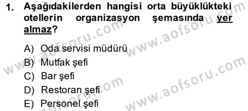 Yiyecek-İçecek Hizmetleri Dersi 2014 - 2015 Yılı (Vize) Ara Sınav Soruları 1. Soru