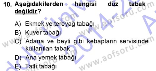 Yiyecek-İçecek Hizmetleri Dersi 2014 - 2015 Yılı (Vize) Ara Sınav Soruları 10. Soru