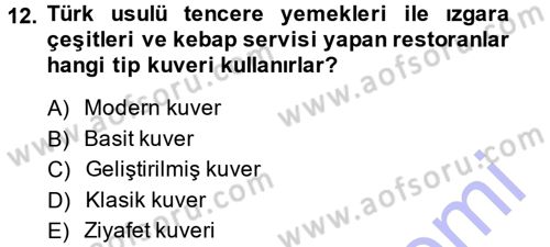 Yiyecek-İçecek Hizmetleri Dersi 2014 - 2015 Yılı (Vize) Ara Sınav Soruları 12. Soru