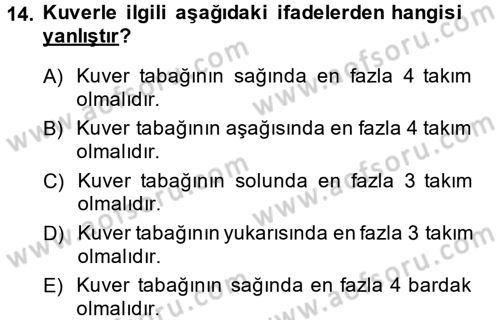Yiyecek-İçecek Hizmetleri Dersi 2014 - 2015 Yılı (Vize) Ara Sınav Soruları 14. Soru