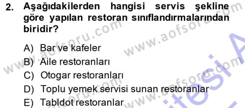 Yiyecek-İçecek Hizmetleri Dersi 2014 - 2015 Yılı (Vize) Ara Sınav Soruları 2. Soru
