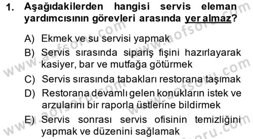 Yiyecek-İçecek Hizmetleri Dersi 2014 - 2015 Yılı (Final) Dönem Sonu Sınav Soruları 1. Soru