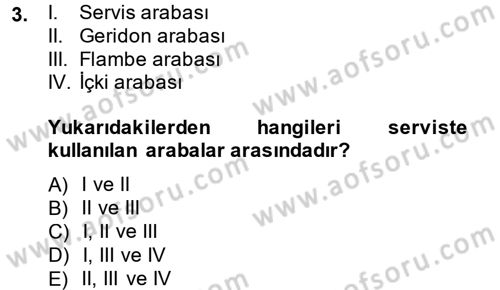 Yiyecek-İçecek Hizmetleri Dersi 2014 - 2015 Yılı (Final) Dönem Sonu Sınav Soruları 3. Soru