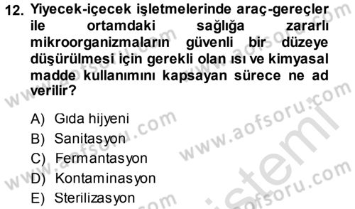 Yiyecek-İçecek Hizmetleri Dersi 2014 - 2015 Yılı Tek Ders Sınav Soruları 12. Soru