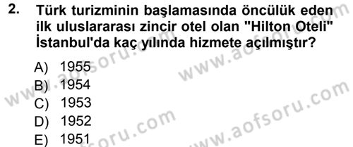 Yiyecek-İçecek Hizmetleri Dersi 2014 - 2015 Yılı Tek Ders Sınav Soruları 2. Soru