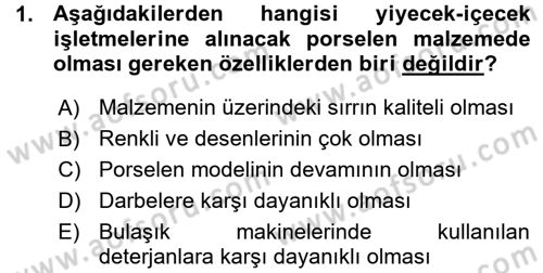 Yiyecek-İçecek Hizmetleri Dersi 2015 - 2016 Yılı (Vize) Ara Sınav Soruları 1. Soru