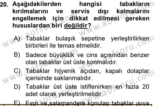 Yiyecek-İçecek Hizmetleri Dersi 2015 - 2016 Yılı (Vize) Ara Sınav Soruları 20. Soru