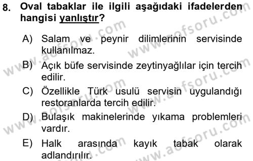Yiyecek-İçecek Hizmetleri Dersi 2015 - 2016 Yılı (Vize) Ara Sınav Soruları 8. Soru