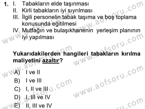 Yiyecek-İçecek Hizmetleri Dersi 2015 - 2016 Yılı (Final) Dönem Sonu Sınav Soruları 1. Soru