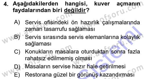 Yiyecek-İçecek Hizmetleri Dersi 2015 - 2016 Yılı (Final) Dönem Sonu Sınav Soruları 4. Soru