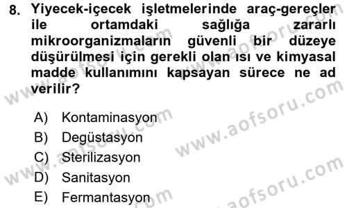 Yiyecek-İçecek Hizmetleri Dersi 2015 - 2016 Yılı (Final) Dönem Sonu Sınav Soruları 8. Soru
