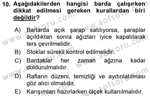 Yiyecek-İçecek Hizmetleri Dersi 2015 - 2016 Yılı Tek Ders Sınav Soruları 10. Soru