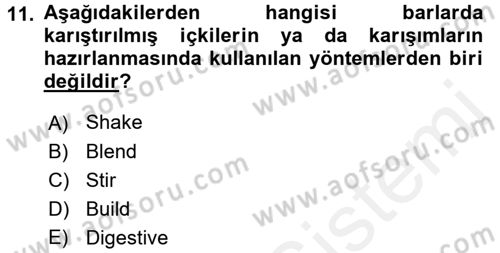 Yiyecek-İçecek Hizmetleri Dersi 2015 - 2016 Yılı Tek Ders Sınav Soruları 11. Soru