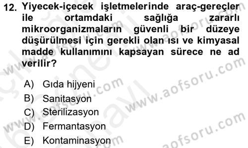 Yiyecek-İçecek Hizmetleri Dersi 2015 - 2016 Yılı Tek Ders Sınav Soruları 12. Soru