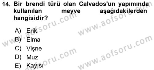 Yiyecek-İçecek Hizmetleri Dersi 2015 - 2016 Yılı Tek Ders Sınav Soruları 14. Soru