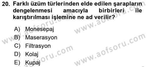 Yiyecek-İçecek Hizmetleri Dersi 2015 - 2016 Yılı Tek Ders Sınav Soruları 20. Soru