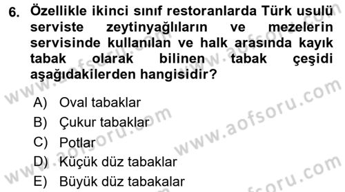Yiyecek-İçecek Hizmetleri Dersi 2015 - 2016 Yılı Tek Ders Sınav Soruları 6. Soru