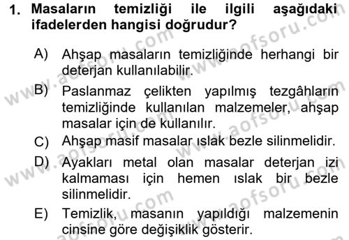 Yiyecek-İçecek Hizmetleri Dersi 2016 - 2017 Yılı (Vize) Ara Sınav Soruları 1. Soru