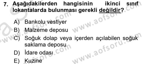 Yiyecek-İçecek Hizmetleri Dersi 2016 - 2017 Yılı (Vize) Ara Sınav Soruları 7. Soru