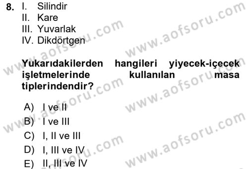 Yiyecek-İçecek Hizmetleri Dersi 2016 - 2017 Yılı (Vize) Ara Sınav Soruları 8. Soru