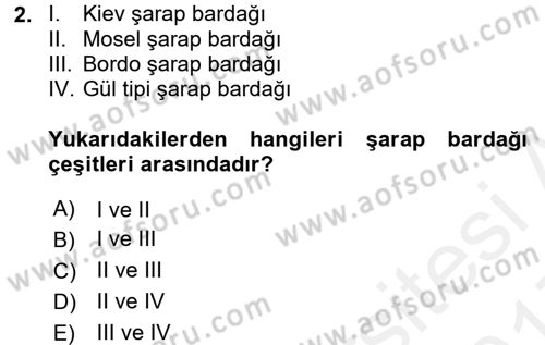 Yiyecek-İçecek Hizmetleri Dersi 2016 - 2017 Yılı (Final) Dönem Sonu Sınav Soruları 2. Soru