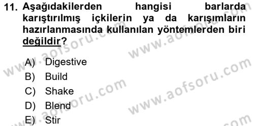Yiyecek-İçecek Hizmetleri Dersi 2017 - 2018 Yılı (Final) Dönem Sonu Sınav Soruları 11. Soru