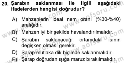 Yiyecek-İçecek Hizmetleri Dersi 2017 - 2018 Yılı (Final) Dönem Sonu Sınav Soruları 20. Soru