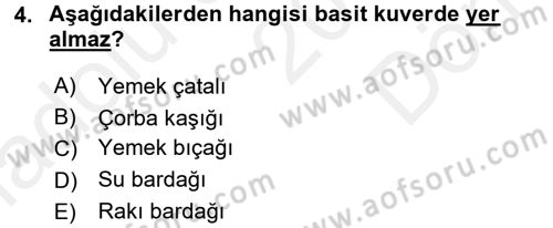 Yiyecek-İçecek Hizmetleri Dersi 2017 - 2018 Yılı (Final) Dönem Sonu Sınav Soruları 4. Soru