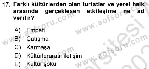Turizm Ve İletişim Dersi 2020 - 2021 Yılı Yaz Okulu Sınav Soruları 17. Soru