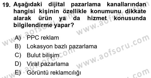 Turizm Ve İletişim Dersi 2020 - 2021 Yılı Yaz Okulu Sınav Soruları 19. Soru