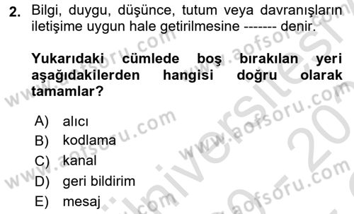 Turizm Ve İletişim Dersi 2020 - 2021 Yılı Yaz Okulu Sınav Soruları 2. Soru