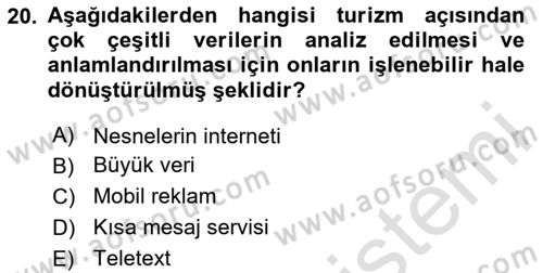 Turizm Ve İletişim Dersi 2020 - 2021 Yılı Yaz Okulu Sınav Soruları 20. Soru