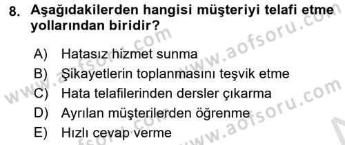 Turizm Ve İletişim Dersi 2020 - 2021 Yılı Yaz Okulu Sınav Soruları 8. Soru
