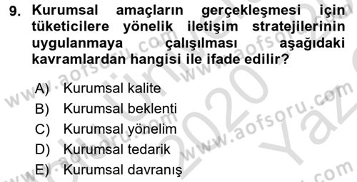 Turizm Ve İletişim Dersi 2020 - 2021 Yılı Yaz Okulu Sınav Soruları 9. Soru