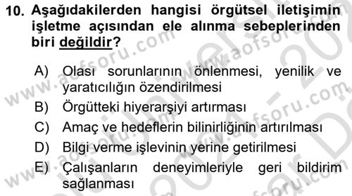 Turizm Ve İletişim Dersi 2021 - 2022 Yılı (Vize) Ara Sınav Soruları 10. Soru