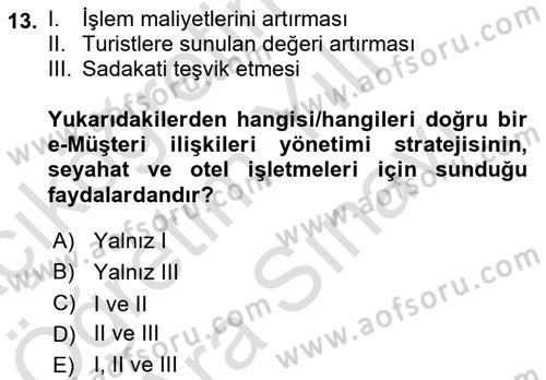 Turizm Ve İletişim Dersi 2021 - 2022 Yılı (Vize) Ara Sınav Soruları 13. Soru