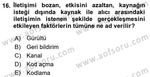 Turizm Ve İletişim Dersi 2021 - 2022 Yılı (Vize) Ara Sınav Soruları 16. Soru