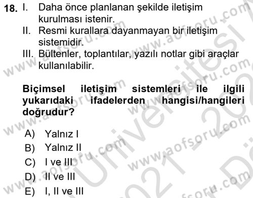 Turizm Ve İletişim Dersi 2021 - 2022 Yılı (Vize) Ara Sınav Soruları 18. Soru