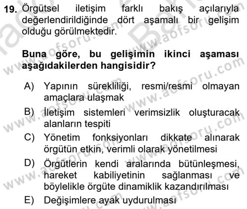 Turizm Ve İletişim Dersi 2021 - 2022 Yılı (Vize) Ara Sınav Soruları 19. Soru
