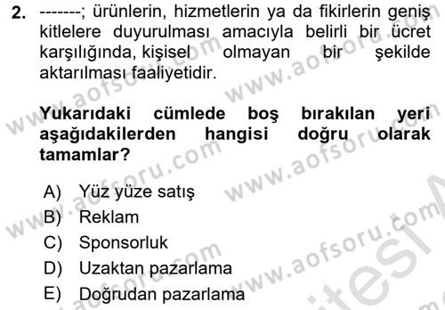Turizm Ve İletişim Dersi 2021 - 2022 Yılı (Vize) Ara Sınav Soruları 2. Soru