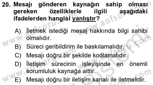 Turizm Ve İletişim Dersi 2021 - 2022 Yılı (Vize) Ara Sınav Soruları 20. Soru
